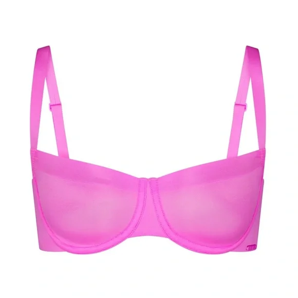 SKIMS Pink No Show Unlined Balconette Seamless Sheer Mesh Bra Size 34C - Picture 1 of 8